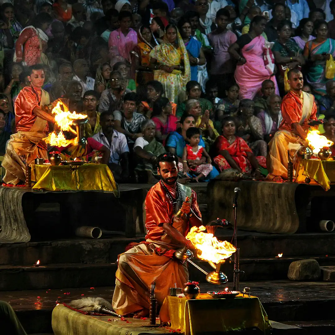 Colours of India with AlanSpeak Travel. Aarti Ceremony on the Ganges in Varanasi