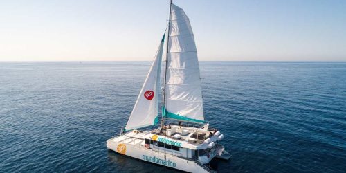 Mundomarino Catamaran sailing in deep blue waters.