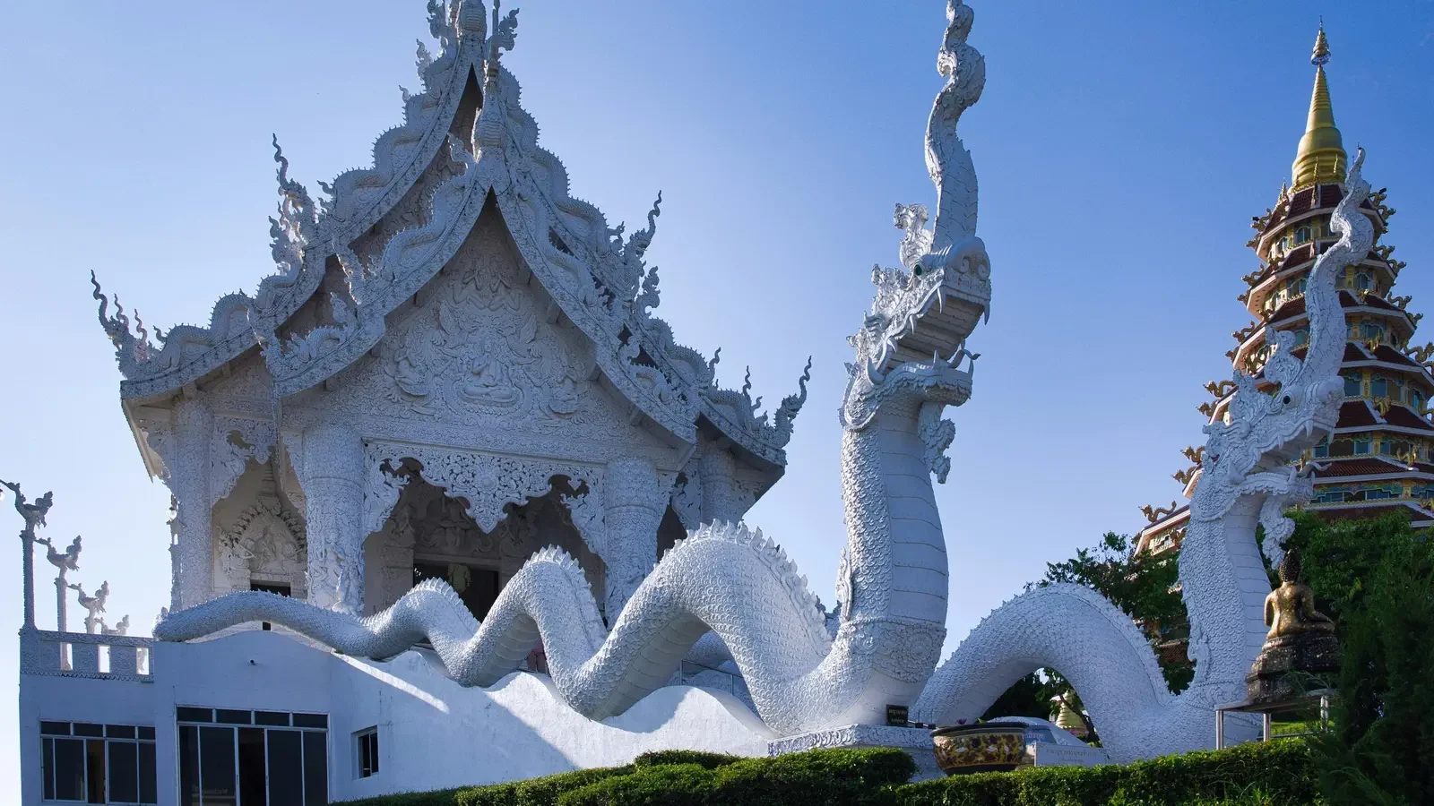 Intricately carved white temple at Chiang Rai, Thailand