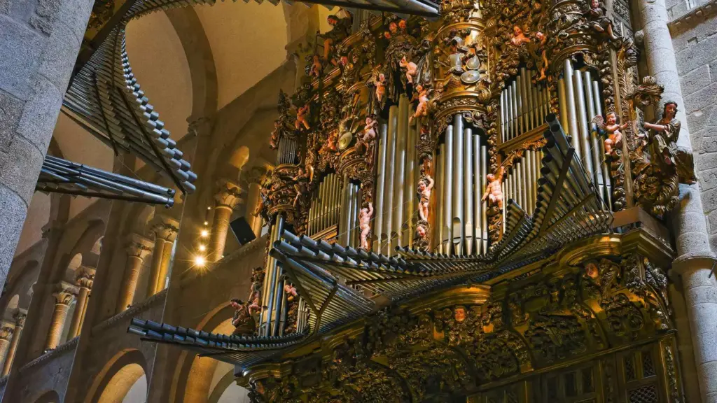 The baroque pipe organ in Santiago Cathedral, an iconic feature for pilgrims who complete the Camino de Santiago pilgrimage. Photo by Eric Prouzet on Pexels.com.