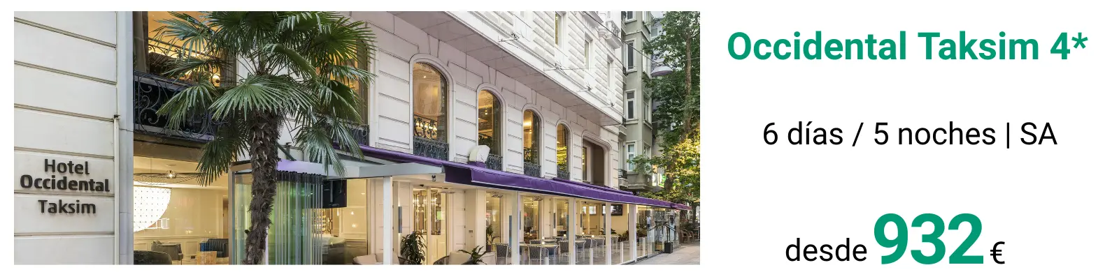 Oferta Especial Turquía con Travelplan. 6 días y 5 noches el Hotel Occidental Taksim de 4*, Estambul en régimen de solo alojamiento desde 932€ por persone en doble.